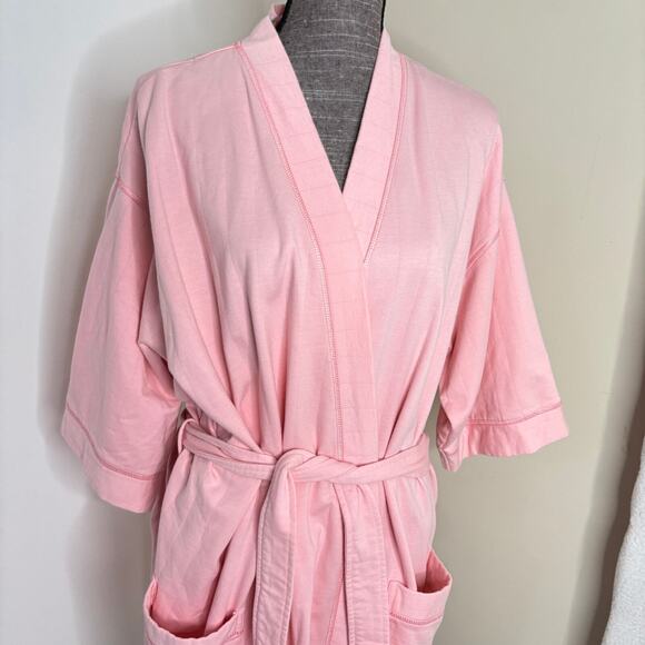Vtg Amanda Stewart Intimates Robe Womens 2X Pink 3/4 Sleeve Belted Pockets Short - Picture 4 of 9